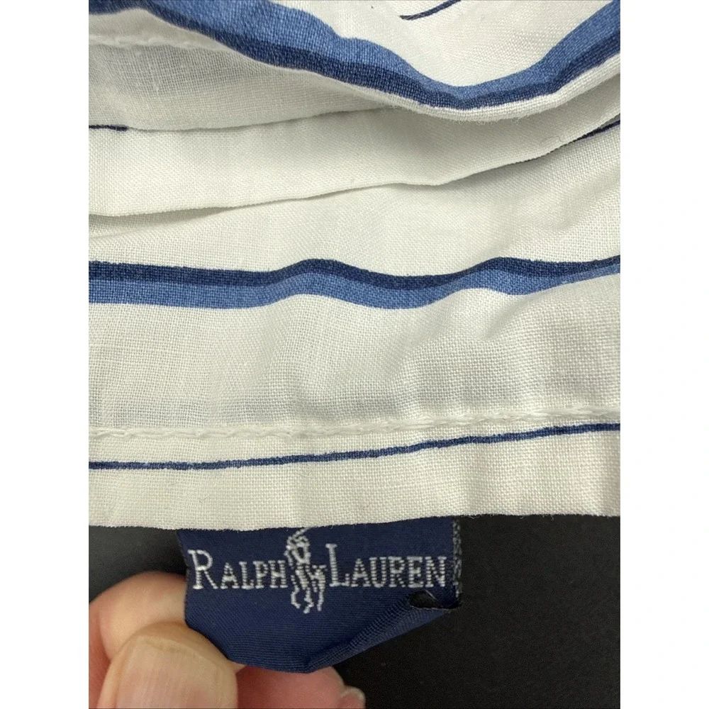 Ralph Lauren Vintage TWIN Flat Sheet Porcelain Blue Jonquil Striped EUC